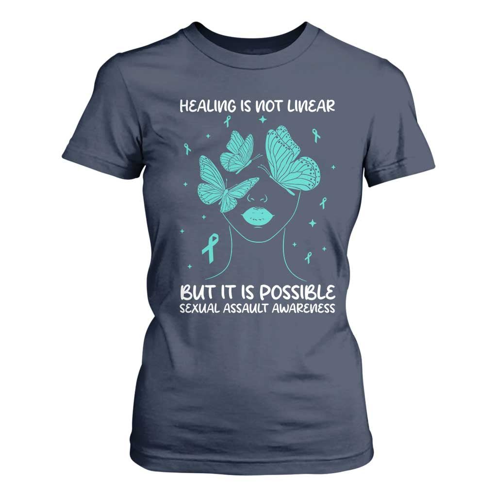 Sexual Assault Awareness T Shirt For Women Healing Is Not Linear But It Is Possible TS14 Navy Print Your Wear