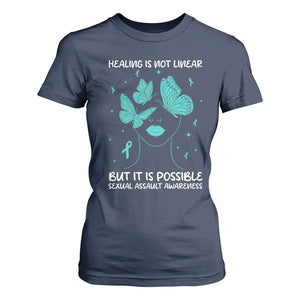 Sexual Assault Awareness T Shirt For Women Healing Is Not Linear But It Is Possible TS14 Navy Print Your Wear