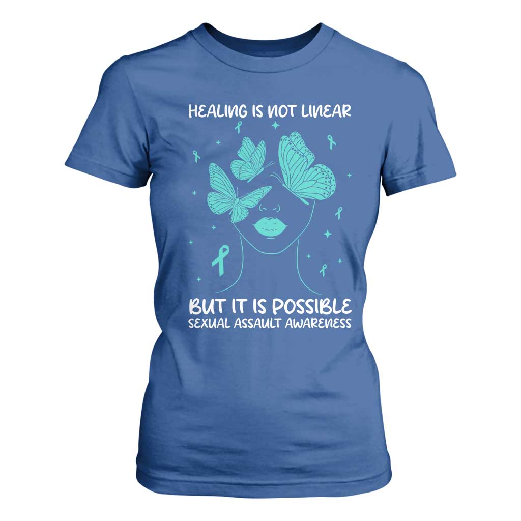 Sexual Assault Awareness T Shirt For Women Healing Is Not Linear But It Is Possible TS14 Royal Blue Print Your Wear