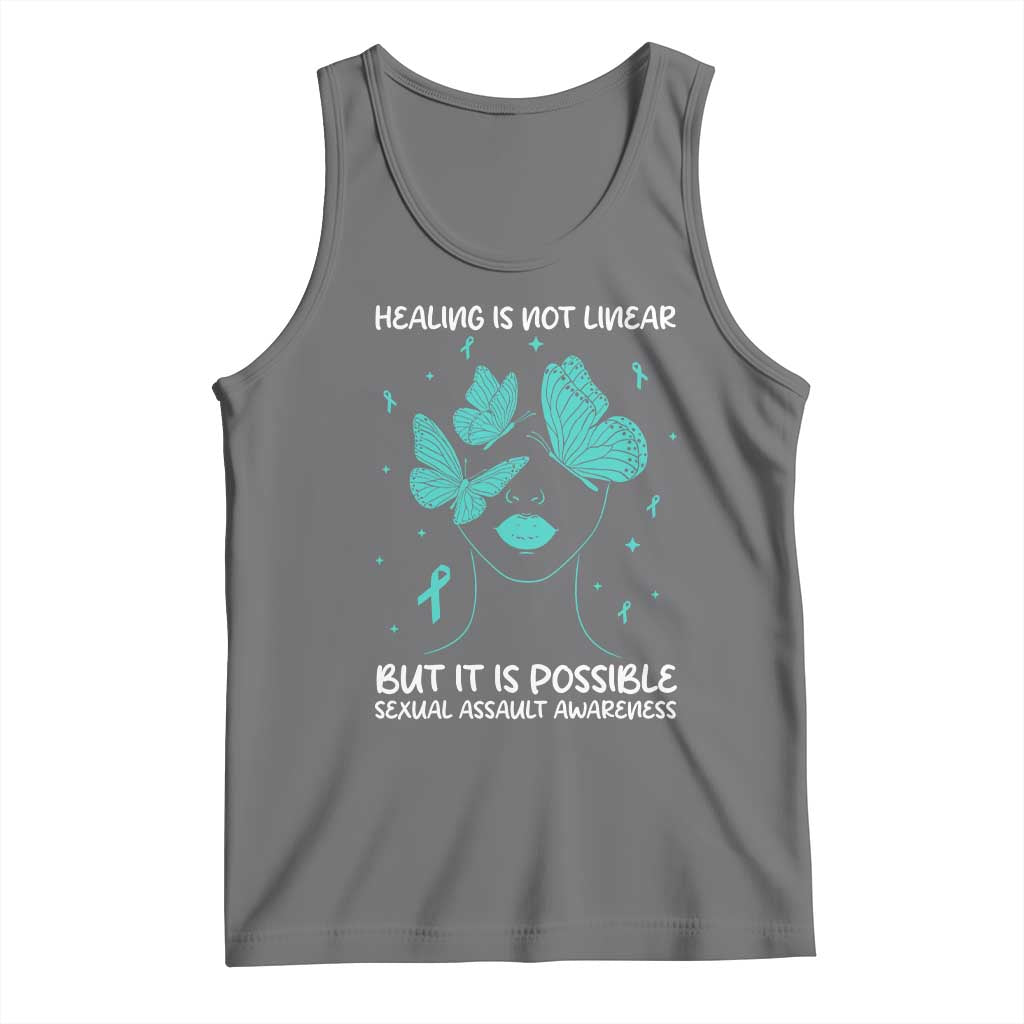 Sexual Assault Awareness Tank Top Healing Is Not Linear But It Is Possible TS14 Black Heather Print Your Wear