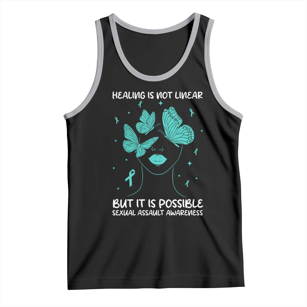 Sexual Assault Awareness Tank Top Healing Is Not Linear But It Is Possible TS14 Black Athletic Heather Print Your Wear