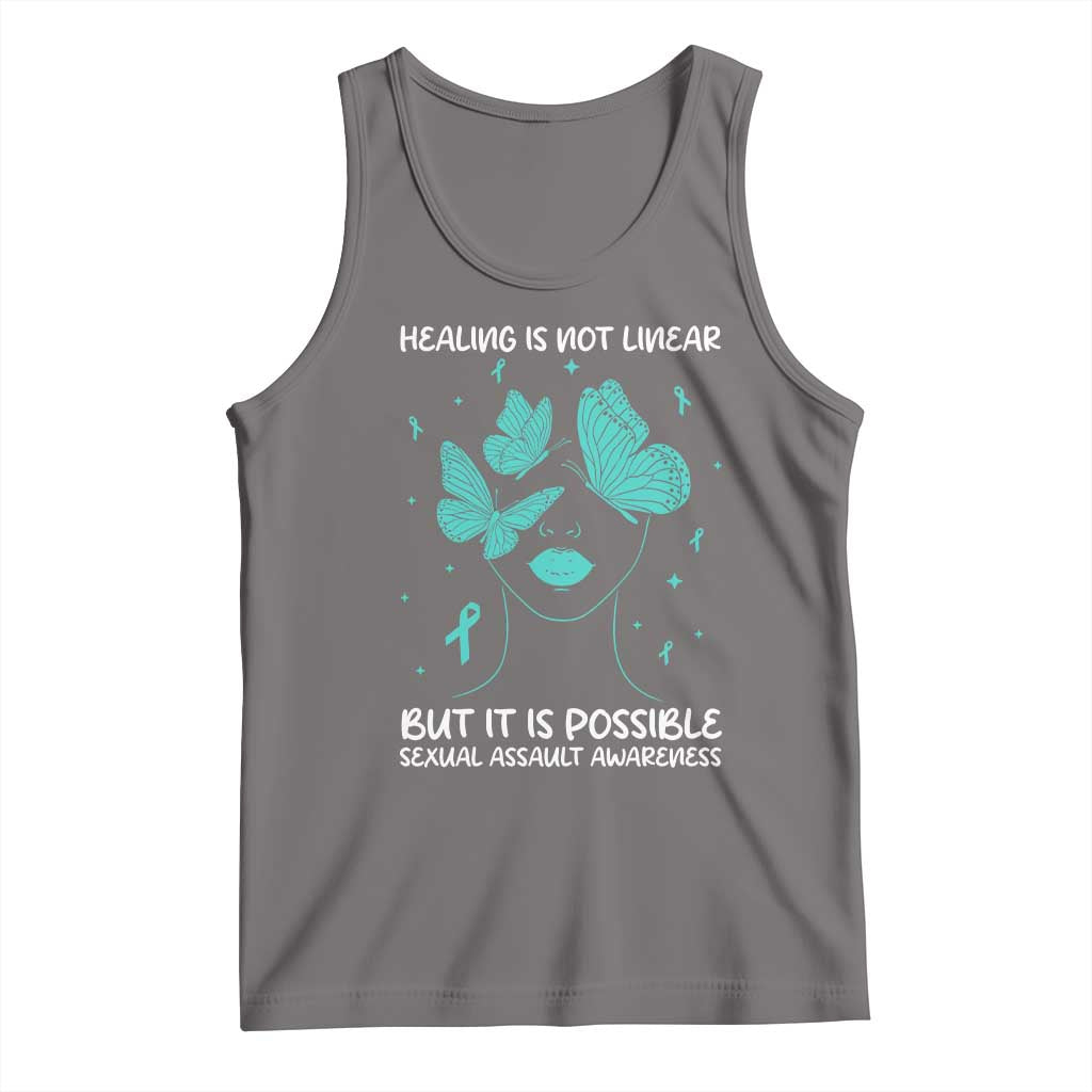Sexual Assault Awareness Tank Top Healing Is Not Linear But It Is Possible TS14 Deep Heather Print Your Wear
