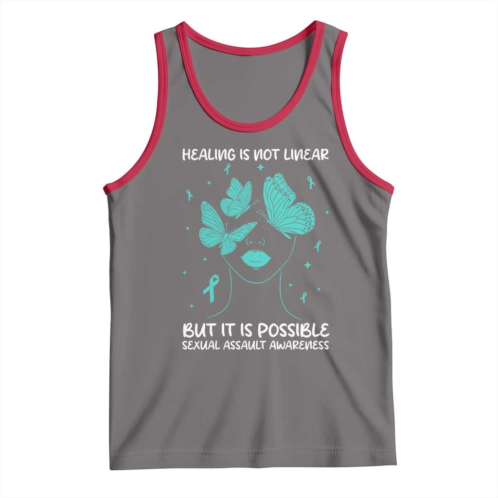Sexual Assault Awareness Tank Top Healing Is Not Linear But It Is Possible TS14 Deep Heather Red Print Your Wear