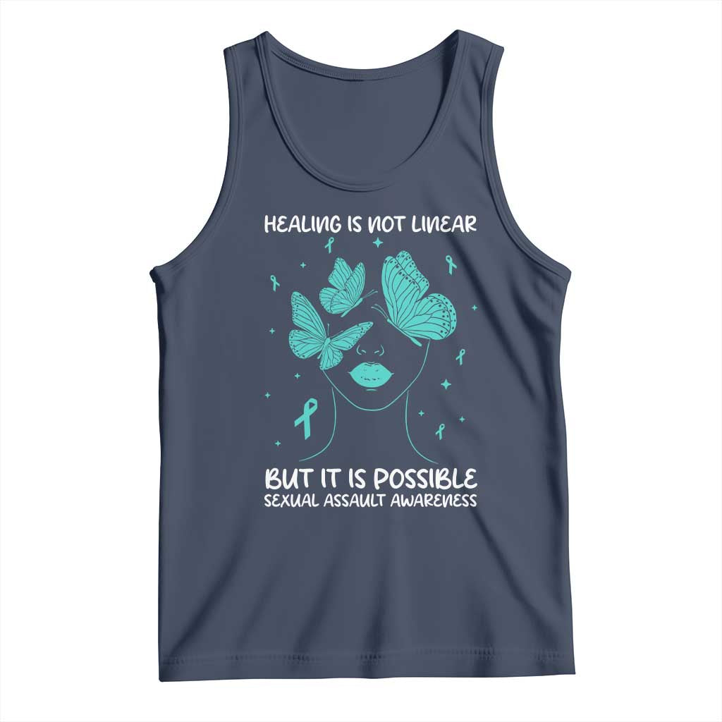 Sexual Assault Awareness Tank Top Healing Is Not Linear But It Is Possible TS14 Navy Print Your Wear