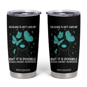 Sexual Assault Awareness Tumbler Cup Healing Is Not Linear But It Is Possible TS14 Black Print Your Wear