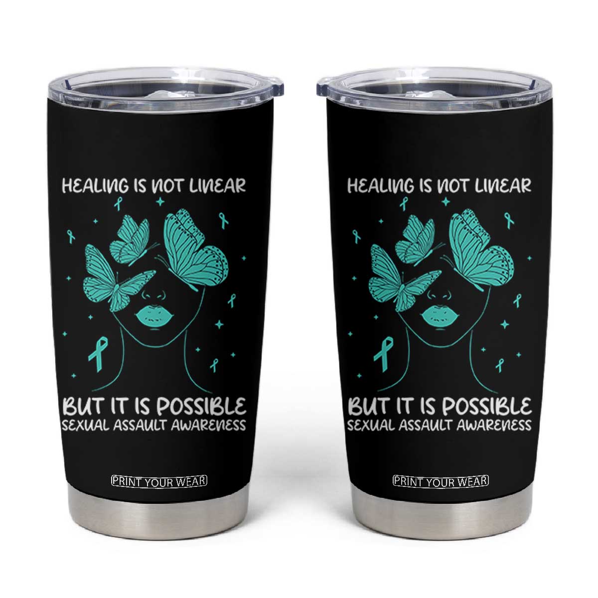 Sexual Assault Awareness Tumbler Cup Healing Is Not Linear But It Is Possible TS14 Black Print Your Wear