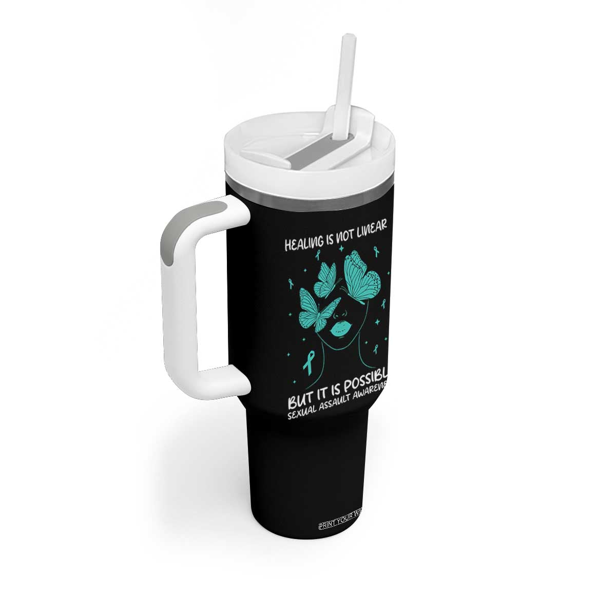Sexual Assault Awareness Tumbler With Handle Healing Is Not Linear But It Is Possible TS14 Print Your Wear