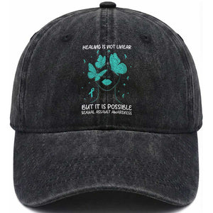 Sexual Assault Awareness Washed Cotton Baseball Cap Healing Is Not Linear But It Is Possible TS14 Washed Cap Universal Fit Black Print Your Wear