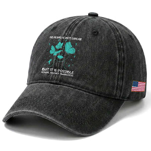 Sexual Assault Awareness Washed Cotton Baseball Cap Healing Is Not Linear But It Is Possible TS14 Print Your Wear