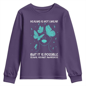 Sexual Assault Awareness Youth Sweatshirt Healing Is Not Linear But It Is Possible TS14 Purple Print Your Wear