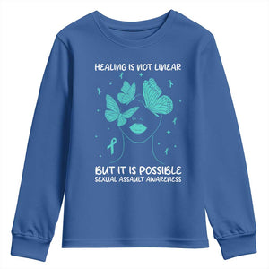 Sexual Assault Awareness Youth Sweatshirt Healing Is Not Linear But It Is Possible TS14 Royal Blue Print Your Wear