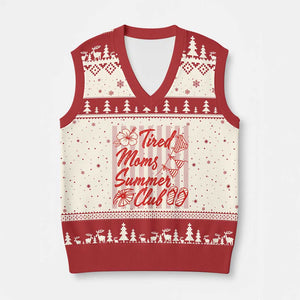 Tired Moms Summer Club V-Neck Knit Sweater Vest Funny Mom Life Beach Vacation TS14 Beige Red Print Your Wear