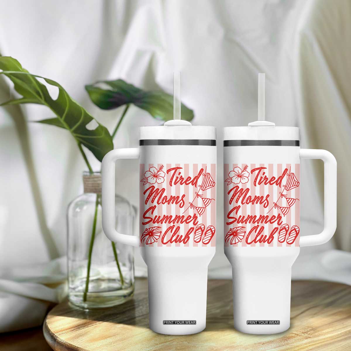 Tired Moms Summer Club Tumbler With Handle Funny Mom Life Beach Vacation TS14 Print Your Wear