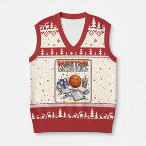 Basketball Moms Club V-Neck Knit Sweater Vest Funny Mother’s Day Gift TS14 Beige Red Print Your Wear