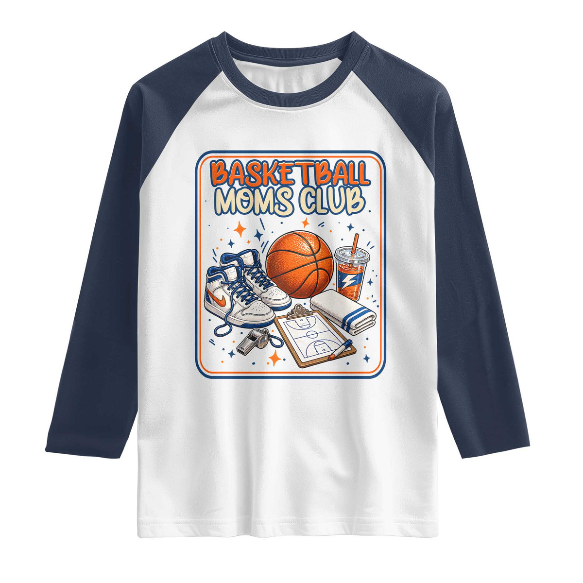 Basketball Moms Club Raglan Shirt Funny Mother’s Day Gift TS14 White Navy Print Your Wear