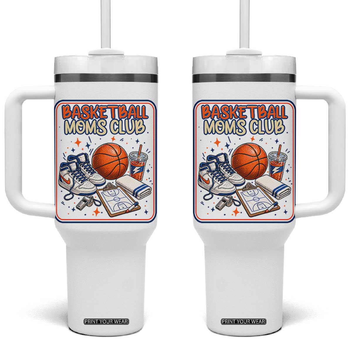Basketball Moms Club Tumbler With Handle Funny Mother’s Day Gift TS14 One Size: 40 oz White Print Your Wear