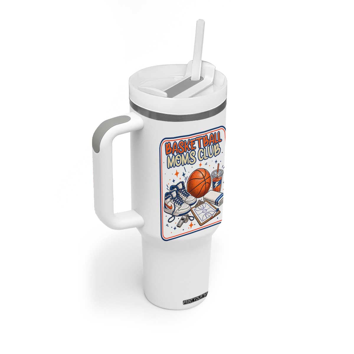 Basketball Moms Club Tumbler With Handle Funny Mother’s Day Gift TS14 Print Your Wear
