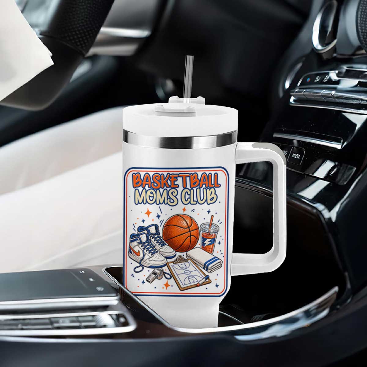 Basketball Moms Club Tumbler With Handle Funny Mother’s Day Gift TS14 Print Your Wear