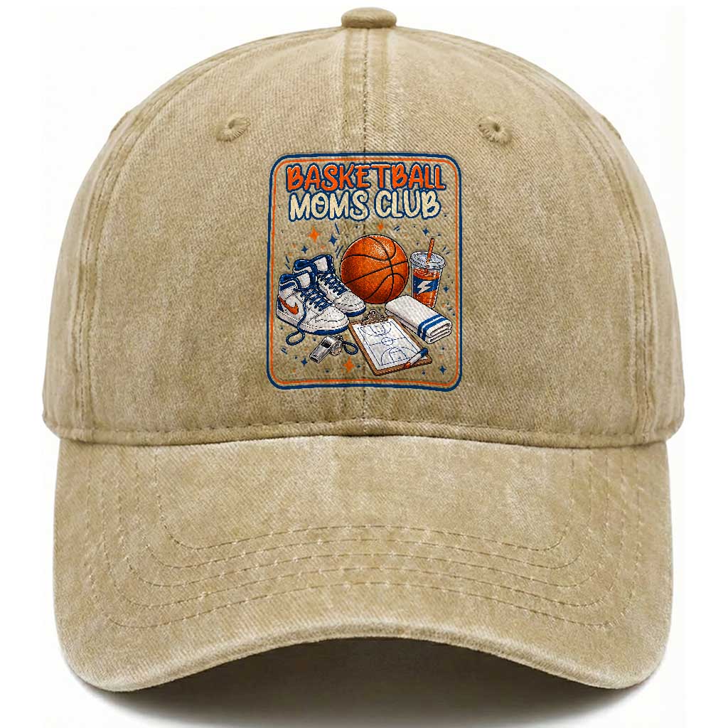 Basketball Moms Club Washed Cotton Baseball Cap Funny Mother’s Day Gift TS14 Print Your Wear