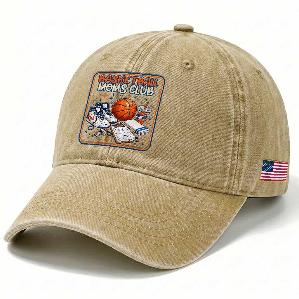 Basketball Moms Club Washed Cotton Baseball Cap Funny Mother’s Day Gift TS14 Print Your Wear