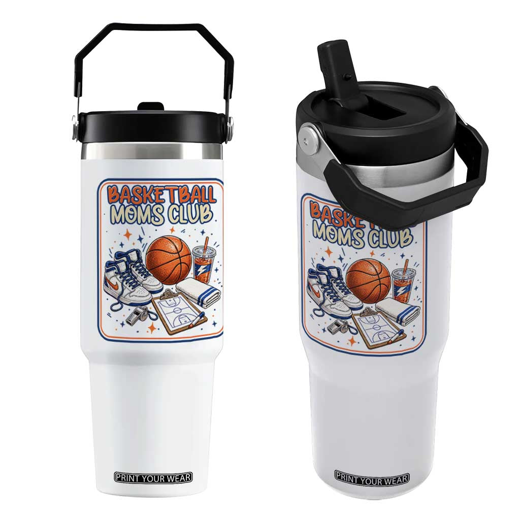 Basketball Moms Club Flip Straw Tumbler Funny Mother’s Day Gift TS14 One Size: 30 oz White Print Your Wear
