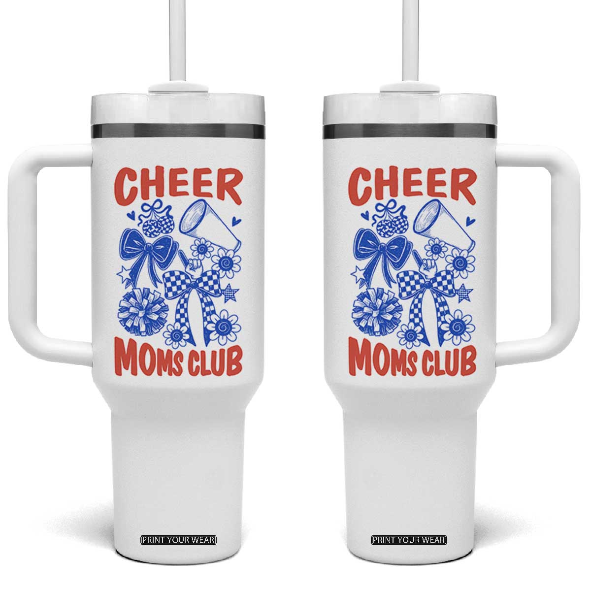 Cheer Moms Club Tumbler With Handle Funny Cheerleading Mom Mother’s Day Gift TS14 One Size: 40 oz White Print Your Wear
