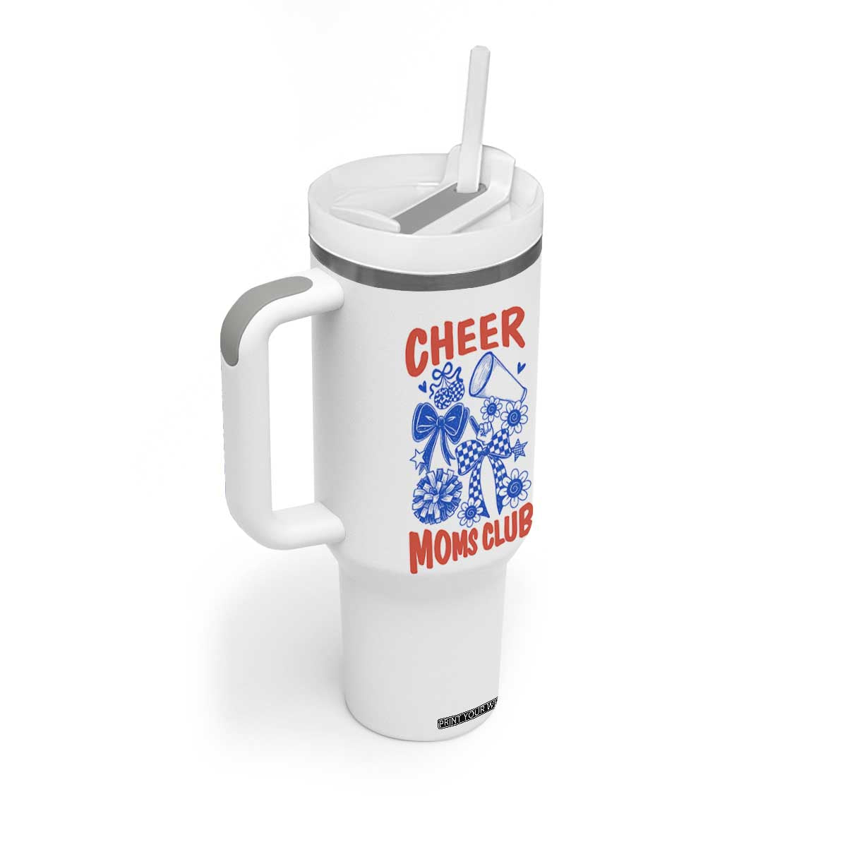Cheer Moms Club Tumbler With Handle Funny Cheerleading Mom Mother’s Day Gift TS14 Print Your Wear