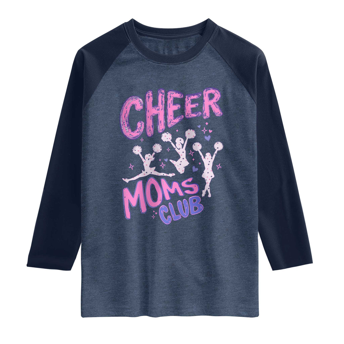 Cheer Moms Club Raglan Shirt Cheerleader Mom Mother’s Day Gift TS14 Heather Denim Navy Print Your Wear