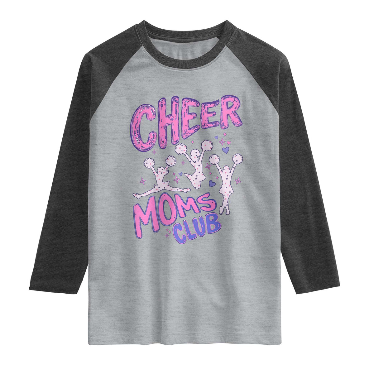 Cheer Moms Club Raglan Shirt Cheerleader Mom Mother’s Day Gift TS14 Heather Gray Heather Charcoal Print Your Wear