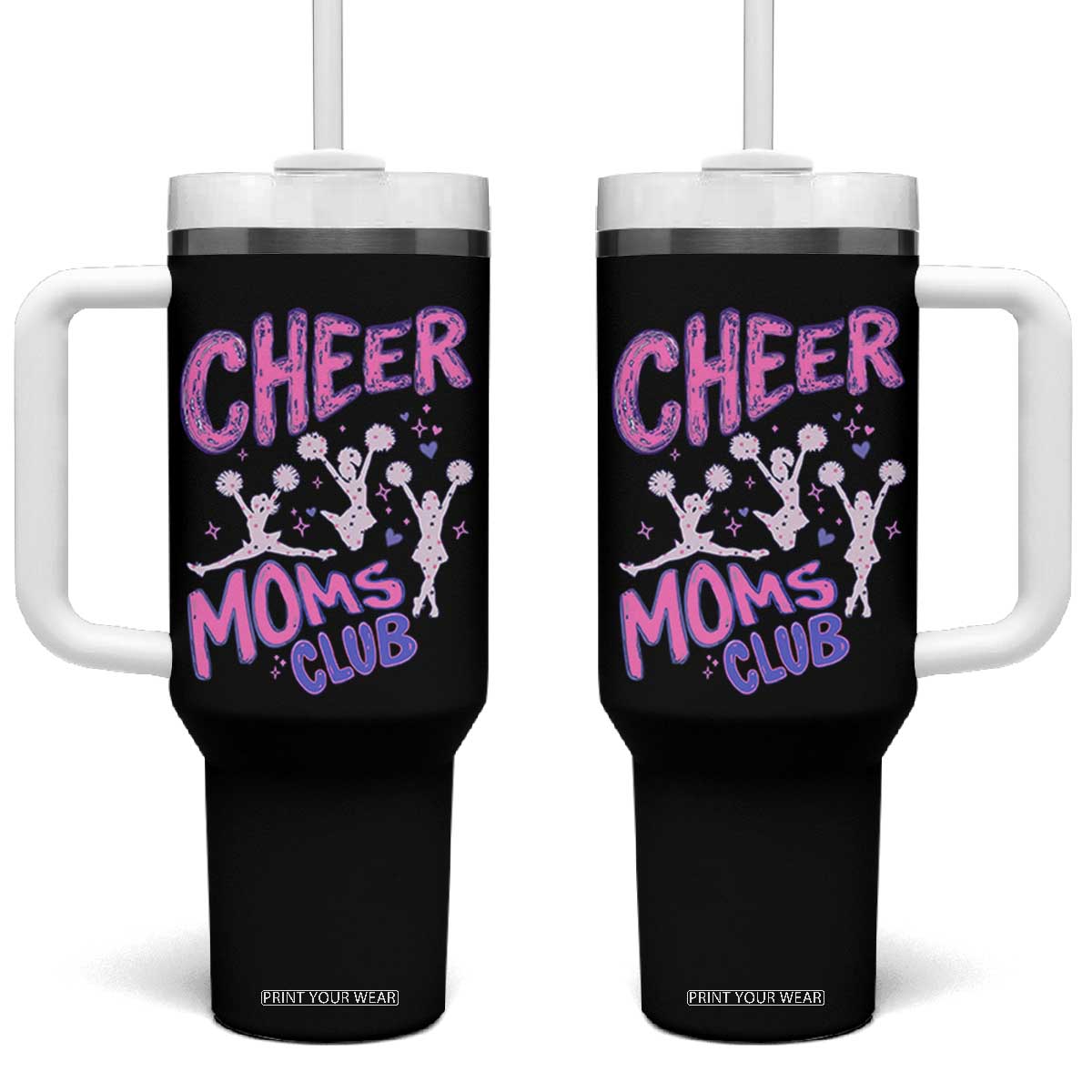 Cheer Moms Club Tumbler With Handle Cheerleader Mom Mother’s Day Gift TS14 One Size: 40 oz Black Print Your Wear