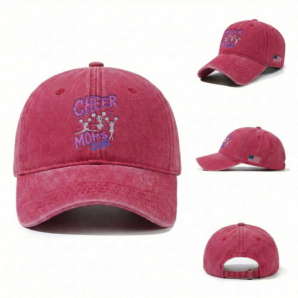 Cheer Moms Club Washed Cotton Baseball Cap Cheerleader Mom Mother’s Day Gift TS14 Washed Cap Universal Fit Red Print Your Wear