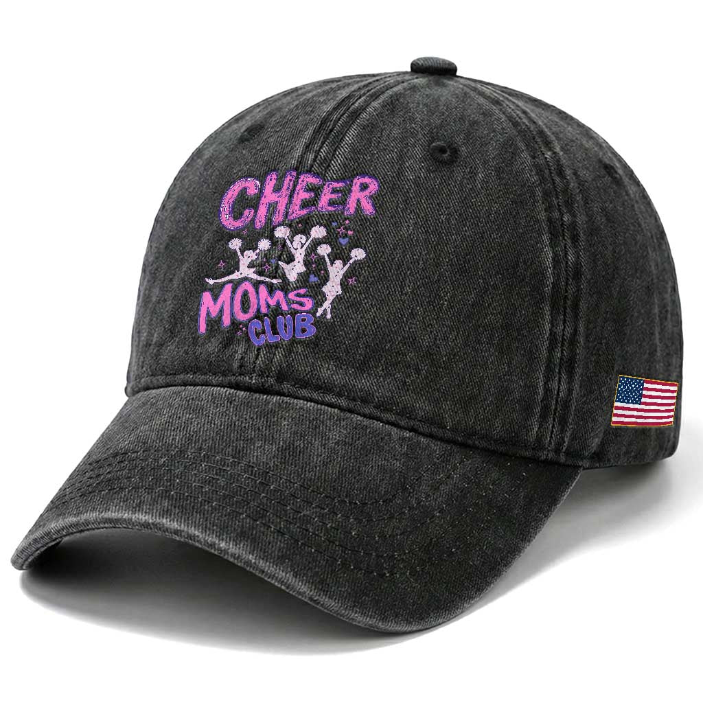 Cheer Moms Club Washed Cotton Baseball Cap Cheerleader Mom Mother’s Day Gift TS14 Print Your Wear