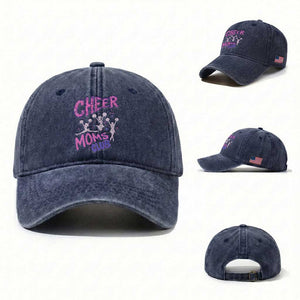Cheer Moms Club Washed Cotton Baseball Cap Cheerleader Mom Mother’s Day Gift TS14 Washed Cap Universal Fit Navy Print Your Wear