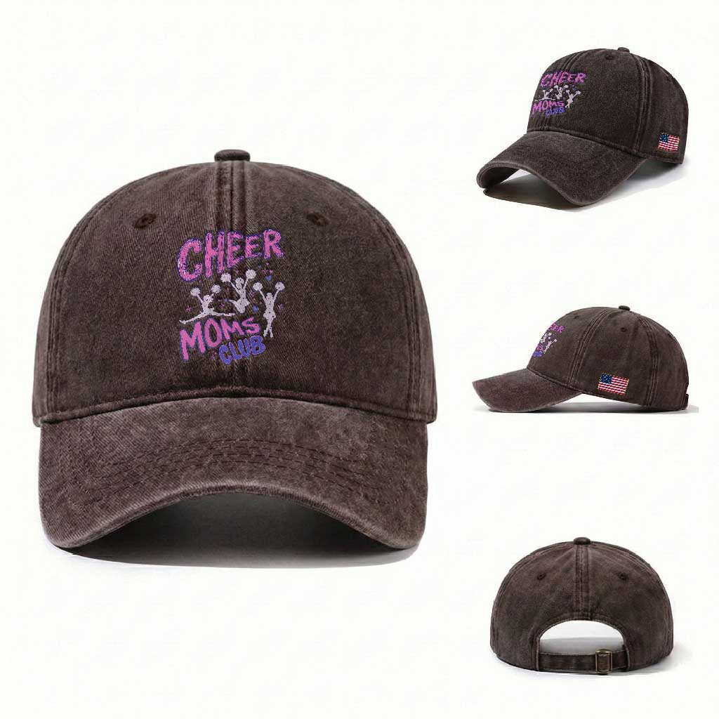 Cheer Moms Club Washed Cotton Baseball Cap Cheerleader Mom Mother’s Day Gift TS14 Washed Cap Universal Fit Dark Brown Print Your Wear