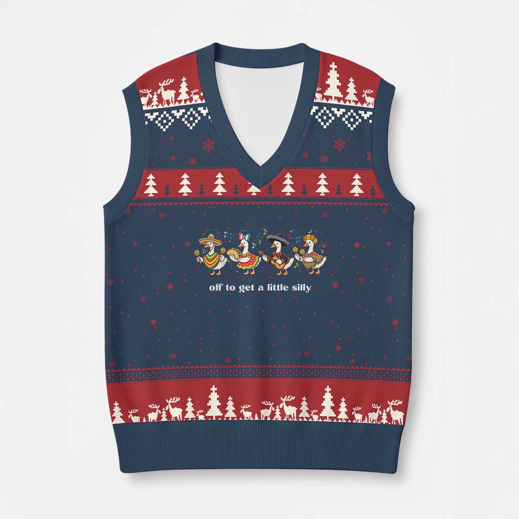 Funny Silly Goose Cinco De Mayo V-Neck Knit Sweater Vest Off To Get A Little Silly TS14 Navy Red Print Your Wear