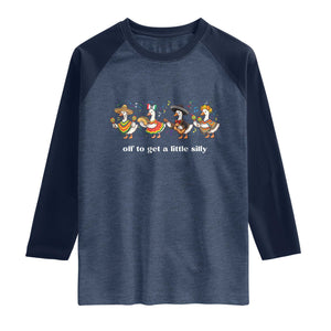 Funny Silly Goose Cinco De Mayo Raglan Shirt Off To Get A Little Silly TS14 Heather Denim Navy Print Your Wear