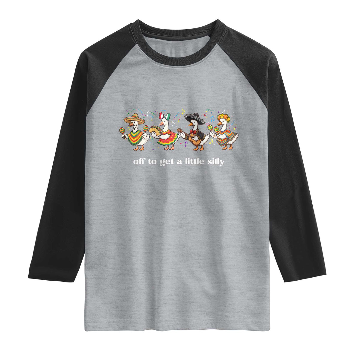Funny Silly Goose Cinco De Mayo Raglan Shirt Off To Get A Little Silly TS14 Heather Gray Black Print Your Wear