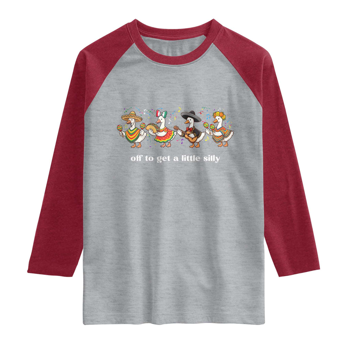 Funny Silly Goose Cinco De Mayo Raglan Shirt Off To Get A Little Silly TS14 Heather Gray Heather Red Print Your Wear