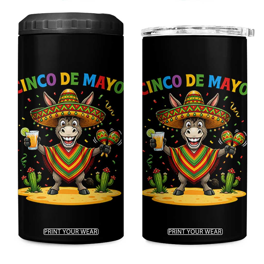 Cinco de Mayo Donkey Mexican Fiesta 4 in 1 Can Cooler Tumbler TS14 One Size: 16 oz Black Print Your Wear