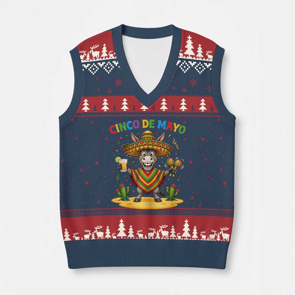 Cinco de Mayo Donkey Mexican Fiesta V-Neck Knit Sweater Vest TS14 Navy Red Print Your Wear