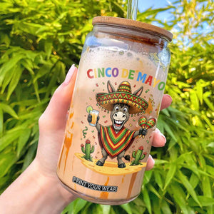 Cinco de Mayo Donkey Mexican Fiesta Glass Can TS14 Black Print Your Wear