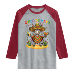 Cinco de Mayo Donkey Mexican Fiesta Raglan Shirt TS14 Heather Gray Heather Red Print Your Wear