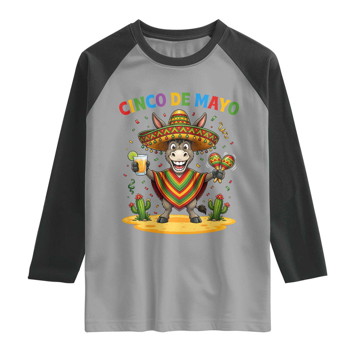 Cinco de Mayo Donkey Mexican Fiesta Raglan Shirt TS14 Sport Gray Black Print Your Wear