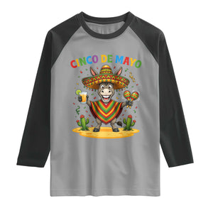 Cinco de Mayo Donkey Mexican Fiesta Raglan Shirt TS14 Sport Gray Black Print Your Wear