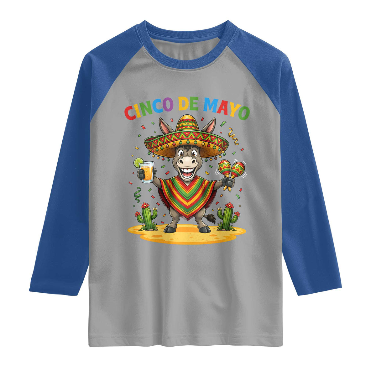 Cinco de Mayo Donkey Mexican Fiesta Raglan Shirt TS14 Sport Gray Royal Print Your Wear