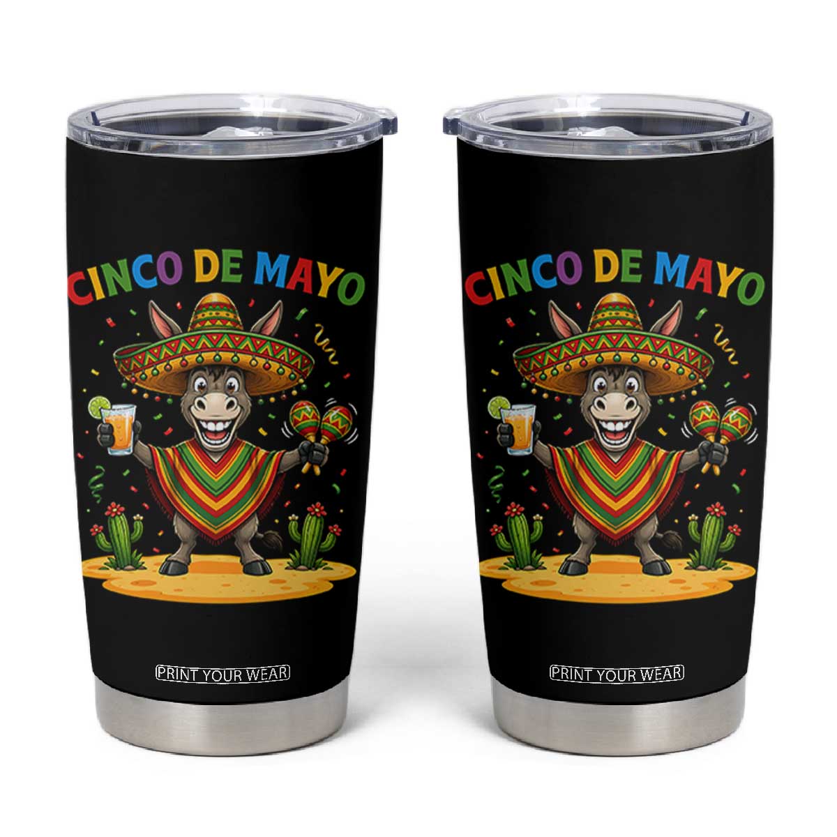 Cinco de Mayo Donkey Mexican Fiesta Tumbler Cup TS14 Black Print Your Wear