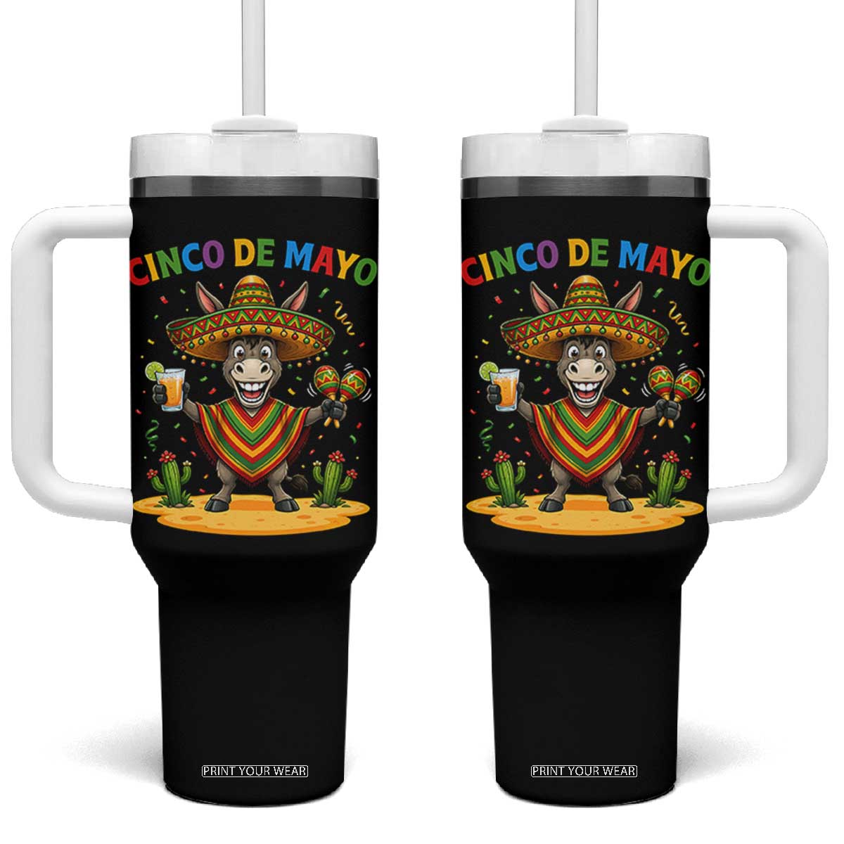 Cinco de Mayo Donkey Mexican Fiesta Tumbler With Handle TS14 One Size: 40 oz Black Print Your Wear