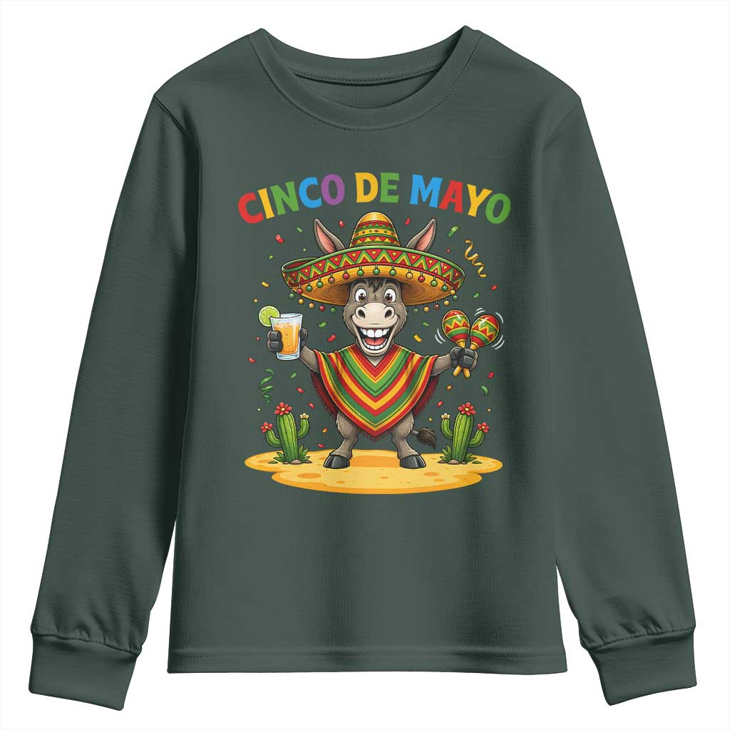 Cinco de Mayo Donkey Mexican Fiesta Youth Sweatshirt TS14 Dark Forest Green Print Your Wear