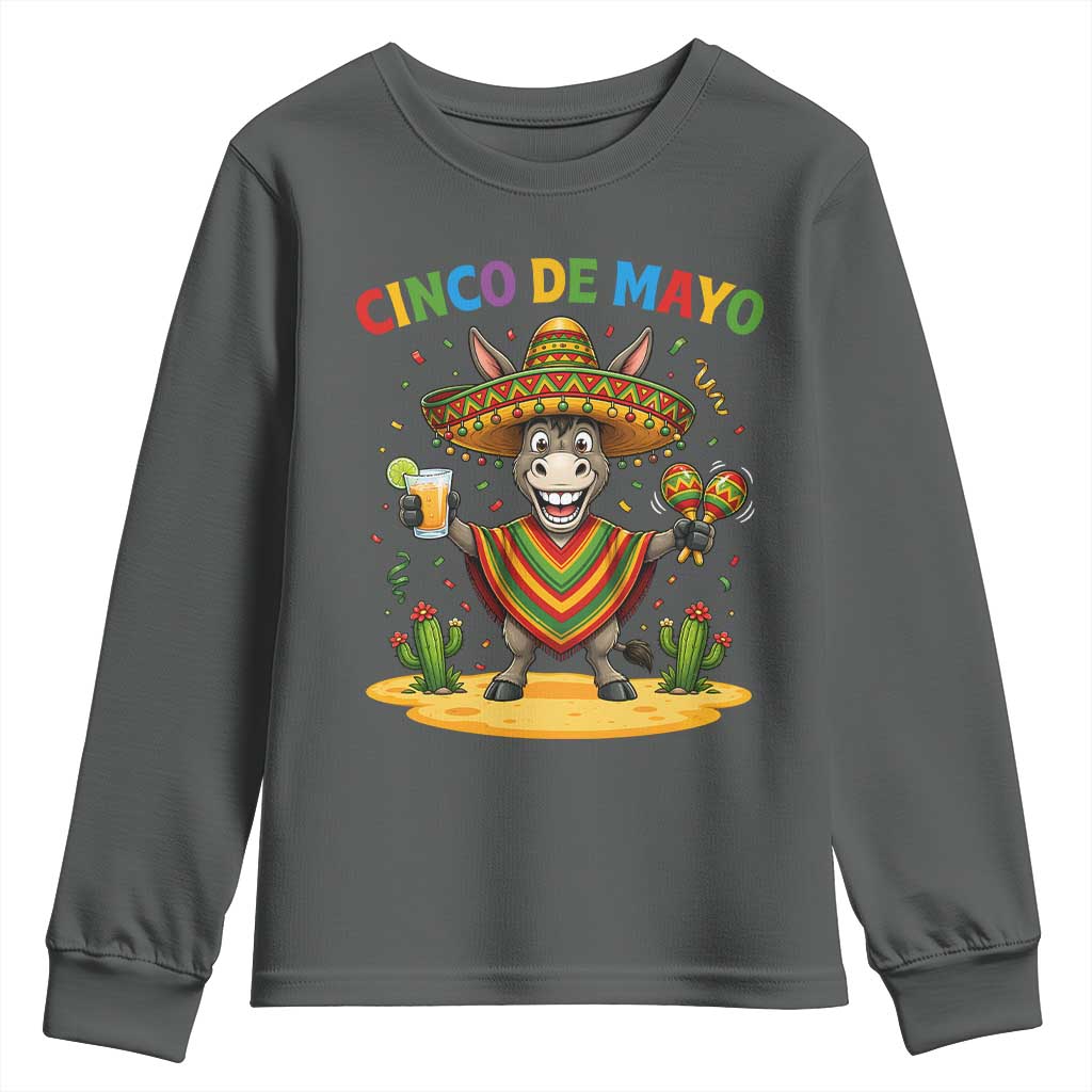 Cinco de Mayo Donkey Mexican Fiesta Youth Sweatshirt TS14 Dark Heather Print Your Wear