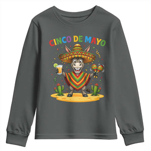 Cinco de Mayo Donkey Mexican Fiesta Youth Sweatshirt TS14 Dark Heather Print Your Wear